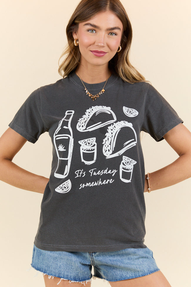 It's Tuesday Somewhere Dark Grey Graphic Tee SALE-Sunny Prom