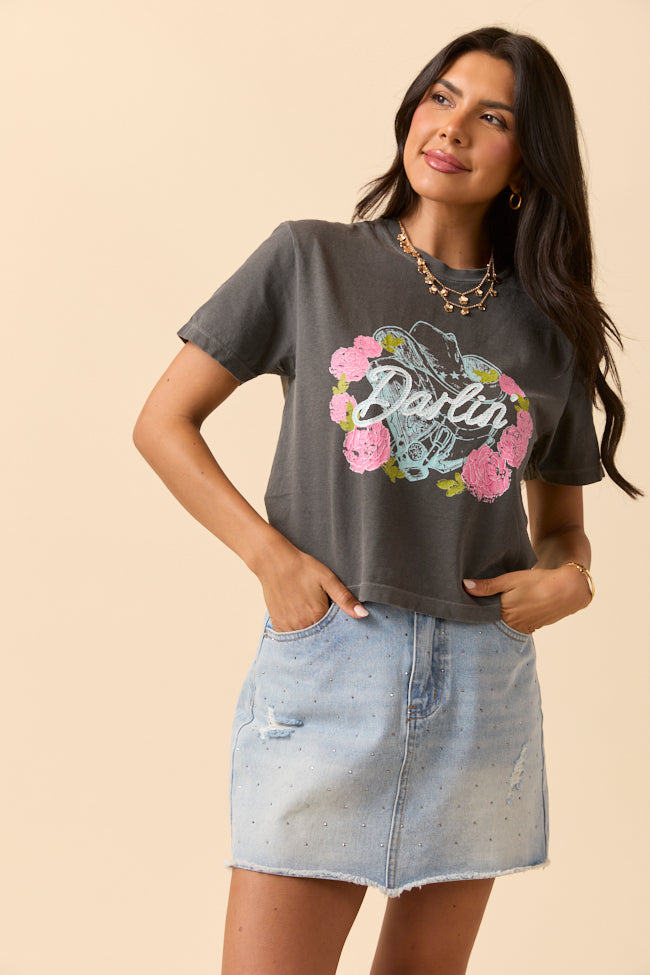 Darlin' Vintage Rose Dark Grey Boxy Graphic Tee SALE-Sunny Prom