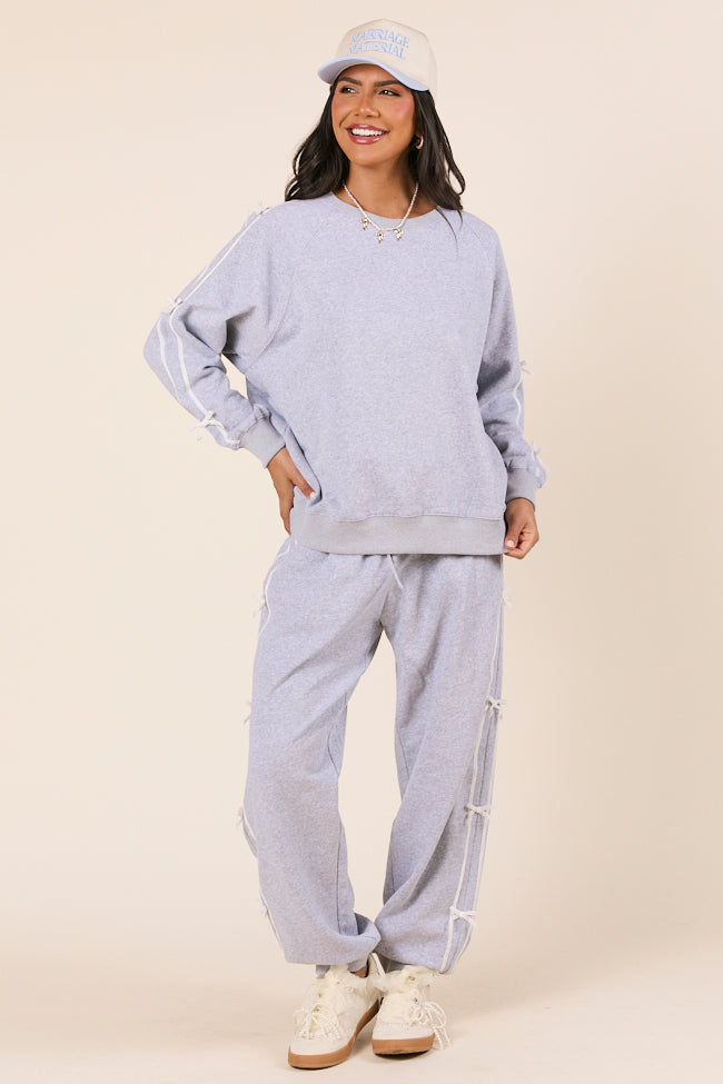 Kinley Heather Grey Side Bow Detail Crewneck Sweatshirt-Sunny Prom