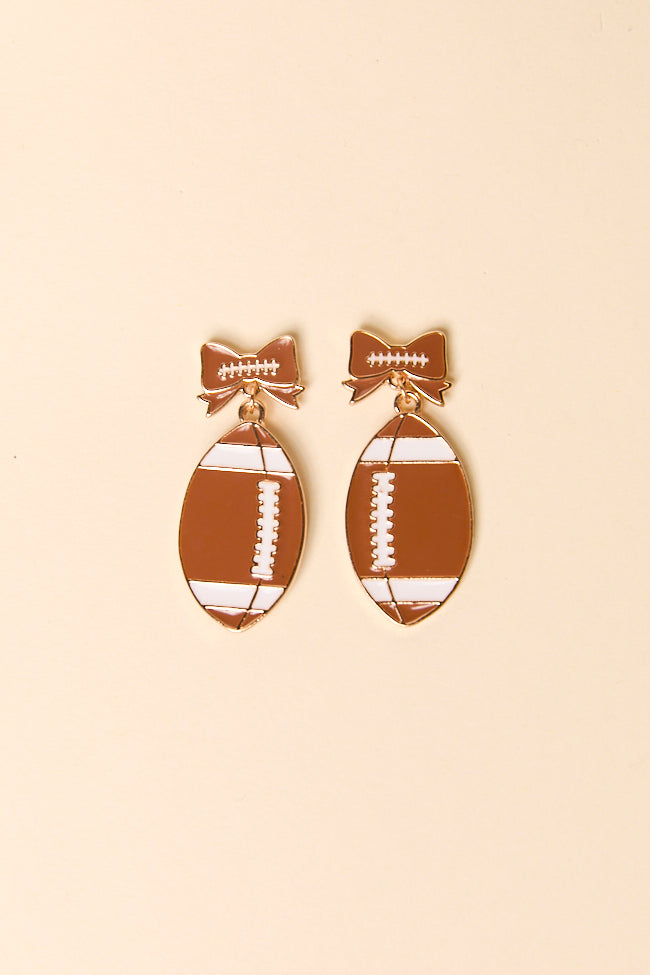 Romo Brown Bow Football Earrings-Sunny Prom