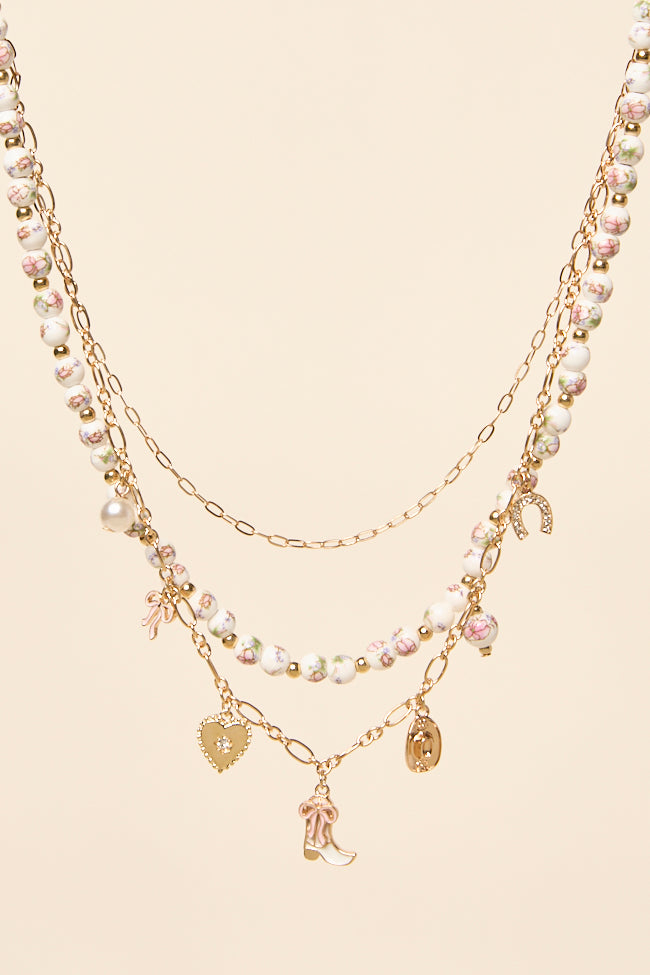 Hanna Pink Beaded Charm Necklace-Sunny Prom