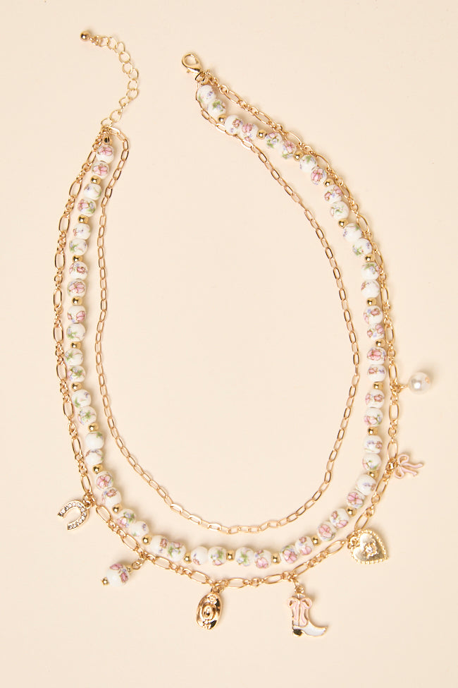 Hanna Pink Beaded Charm Necklace-Sunny Prom