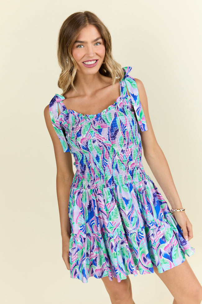 Enough For Me Colorful Feather Print Mini Dress-Sunny Prom