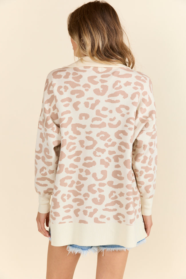 Pulling Heartstrings Tan And Cream Leopard Quarter Zip Pullover FINAL SALE-Sunny Prom