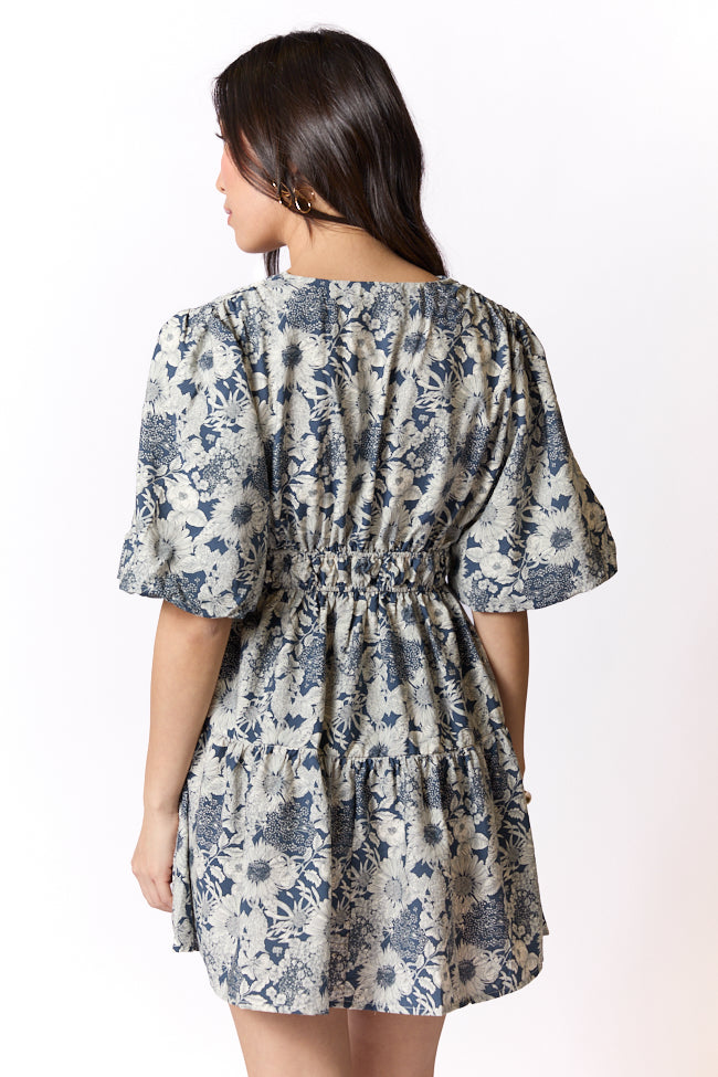 Build My Empire Navy Tie Front Floral Mini Dress FINAL SALE-Sunny Prom