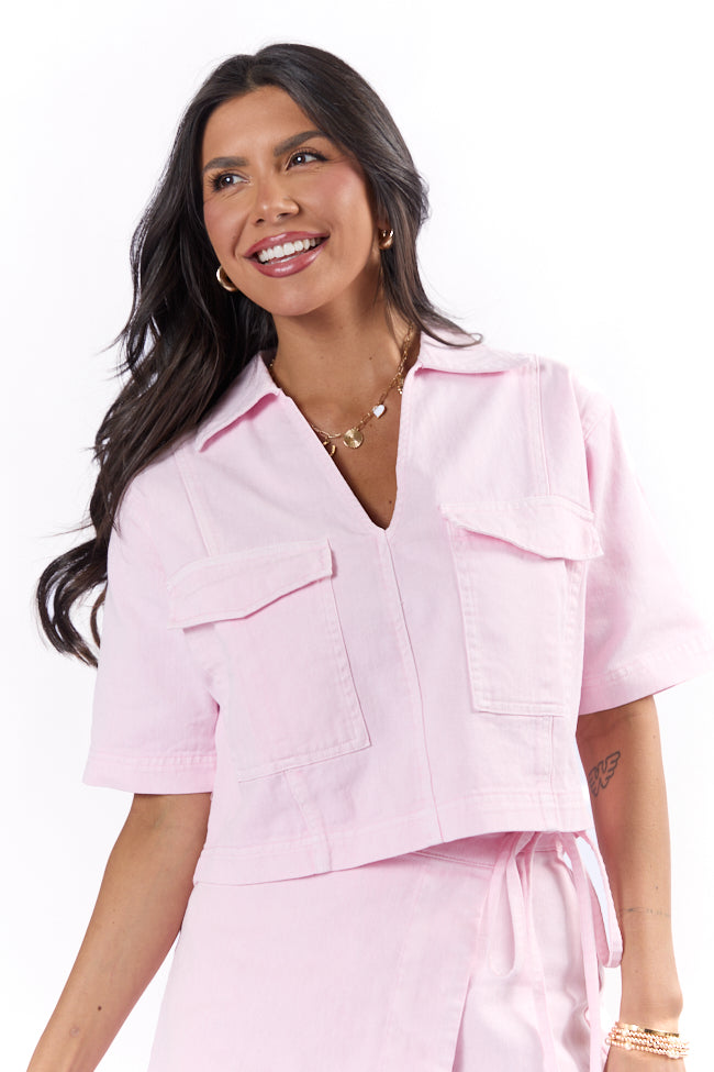 New Ways Soft Pink Cropped Denim Top FINAL SALE-Sunny Prom