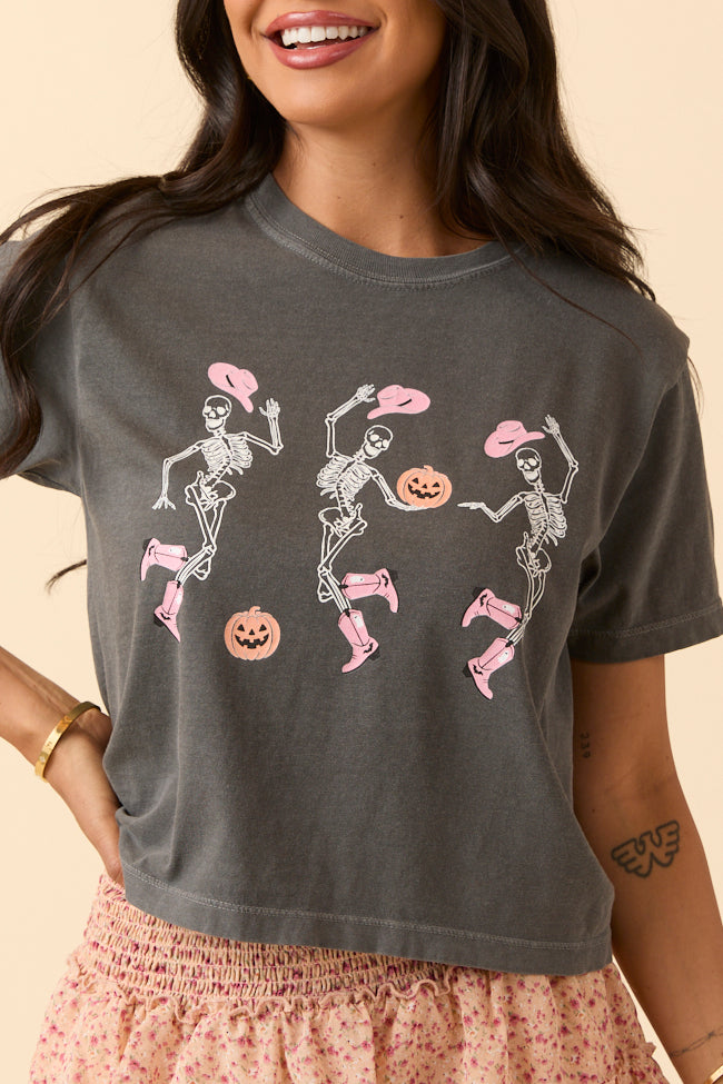 Dancing Skeletons Dark Grey Boxy Graphic Tee SALE-Sunny Prom