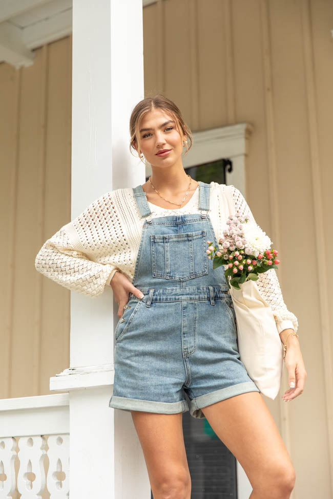Common Ground Medium Wash Relaxed Fit Cuffed Overalls SALE-Sunny Prom
