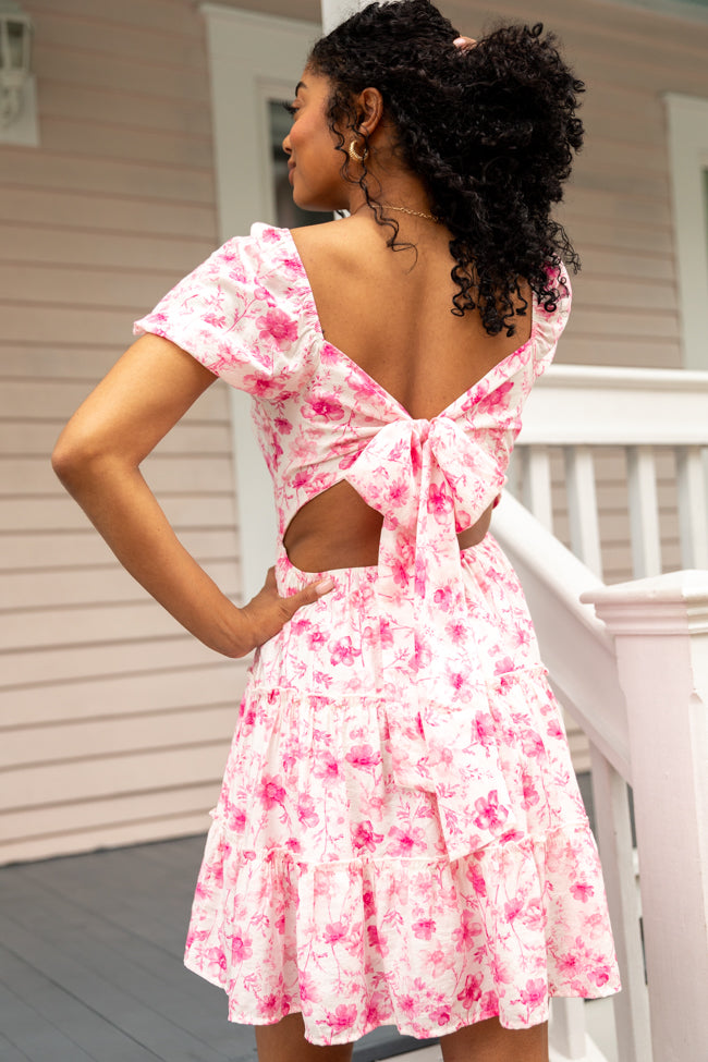 Calling Perfection Pink Floral Dress With Back Bow Detail FINAL SALE-Sunny Prom