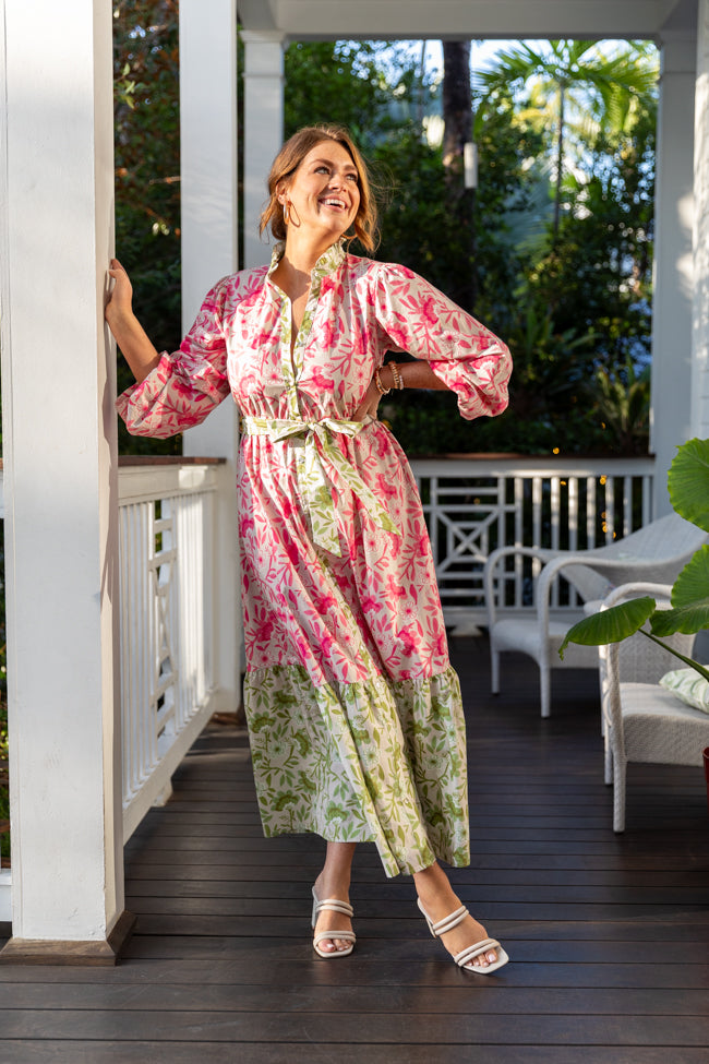 Grow Together Multi Colorblock Floral Midi Dress FINAL SALE-Sunny Prom