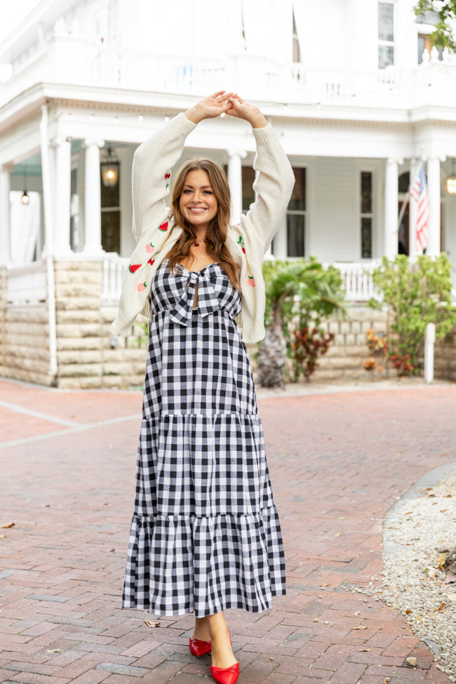 Checked Out Black and White Gingham Tie Front Maxi Dress FINAL SALE-Sunny Prom