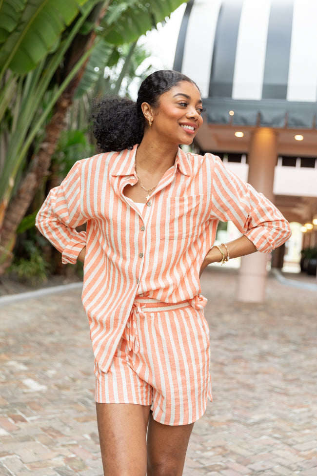 With The Tide Coral Striped Button Up Top FINAL SALE-Sunny Prom