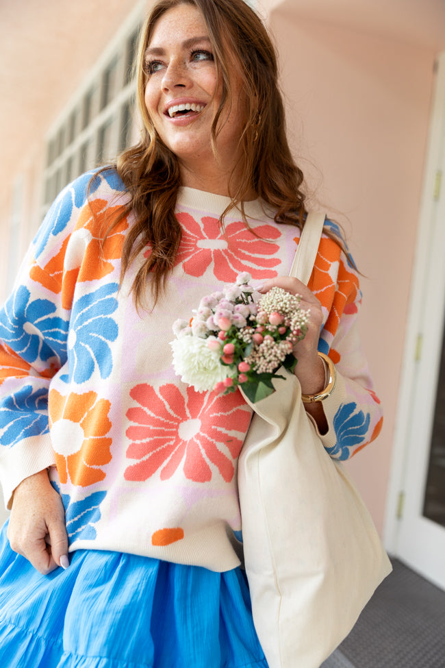 Gracious Gardens Blue Multi Block Floral Sweater FINAL SALE-Sunny Prom