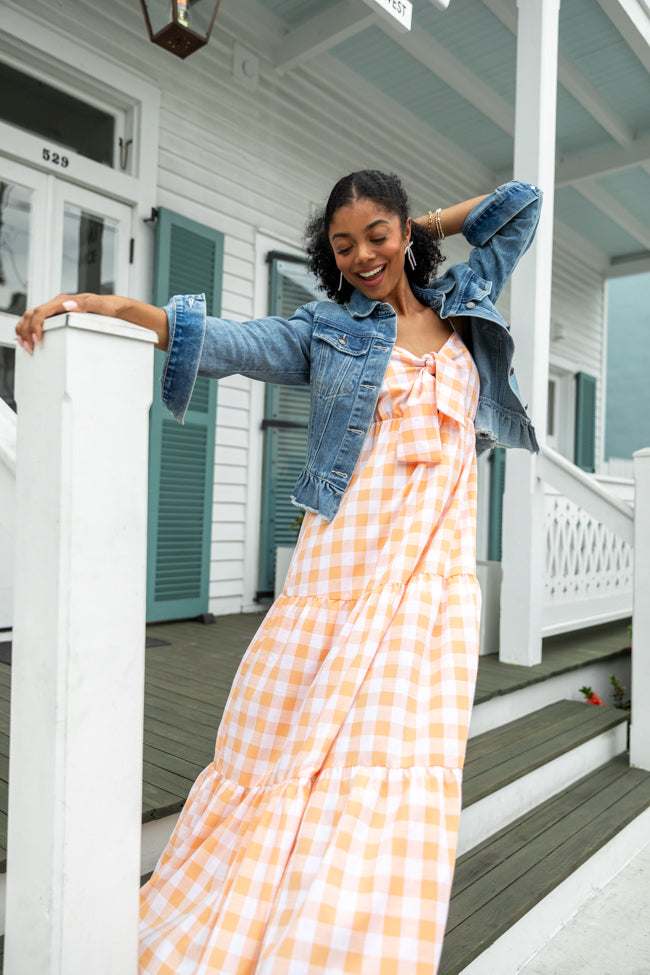 Checked Out Orange Gingham Tie Front Maxi Dress FINAL SALE-Sunny Prom