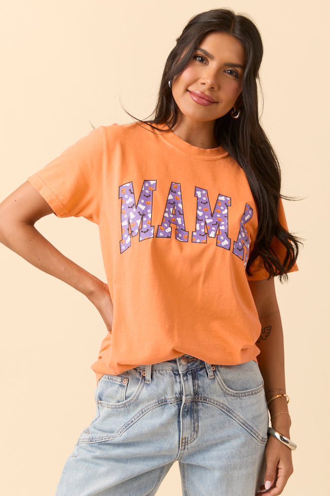 Mama Block Purple Halloween Print Burnt Orange Graphic Tee SALE-Sunny Prom