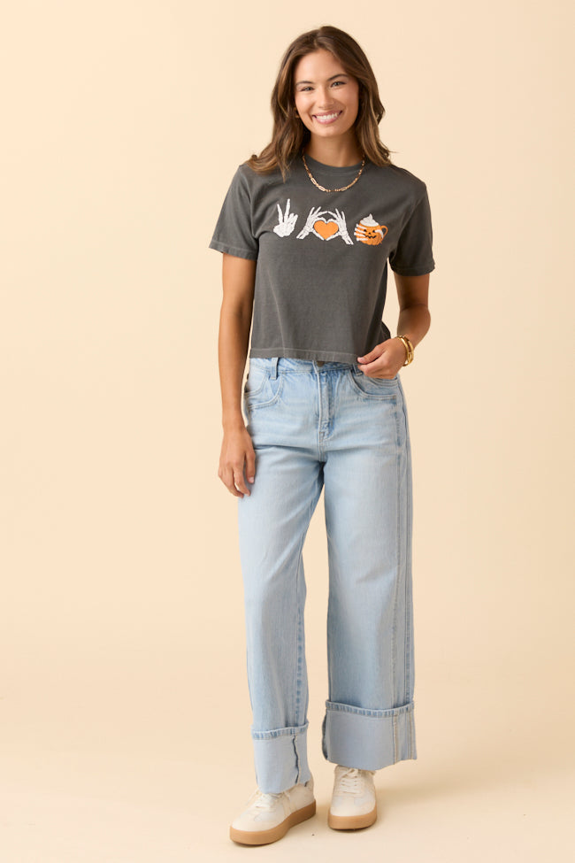 Peace, Love, and Pumpkin Spice Latte Dark Grey Boxy Graphic Tee SALE-Sunny Prom