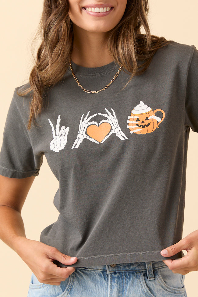 Peace, Love, and Pumpkin Spice Latte Dark Grey Boxy Graphic Tee SALE-Sunny Prom