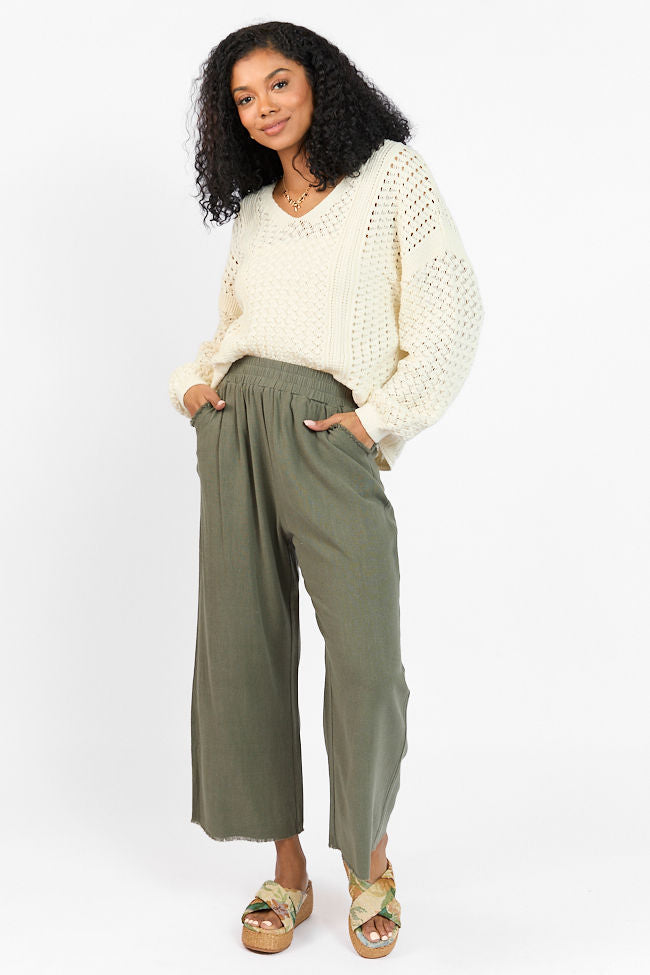 Look Your Best Olive Frayed Detail Ankle Length Pants FINAL SALE-Sunny Prom