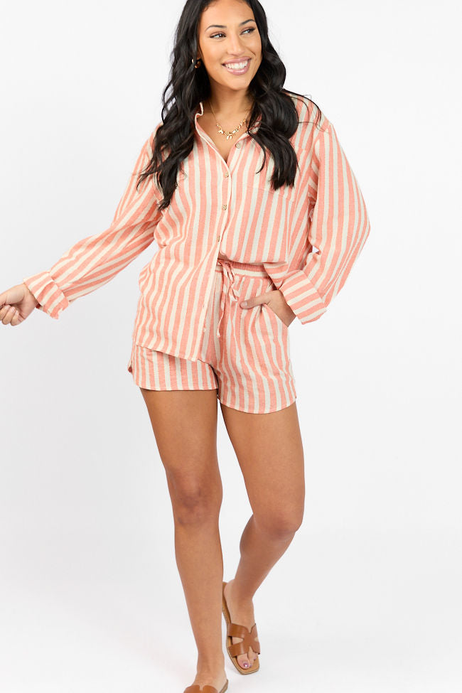 With The Tide Coral Striped Pull On Shorts FINAL SALE-Sunny Prom