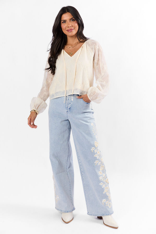 Face The Music Cream Embroidered Blouse FINAL SALE-Sunny Prom