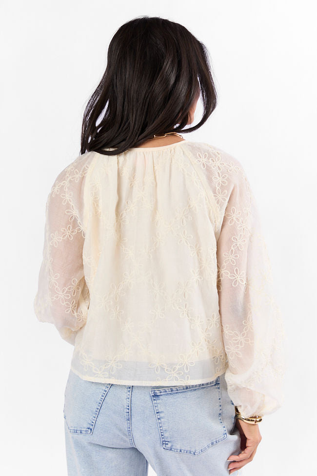 Face The Music Cream Embroidered Blouse FINAL SALE-Sunny Prom