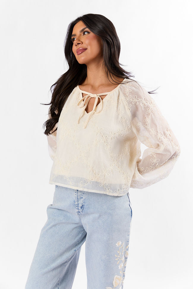 Face The Music Cream Embroidered Blouse FINAL SALE-Sunny Prom