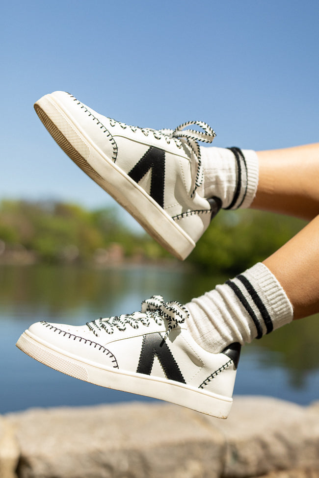 Itzia Black and White Stitched Sneakers-Sunny Prom