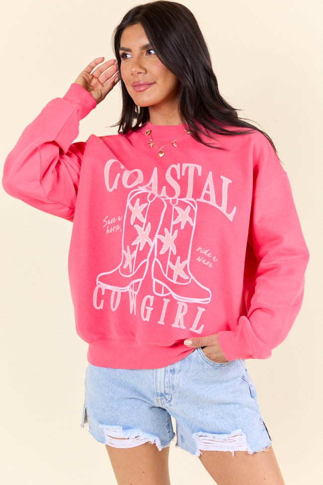 Coastal Cowgirl Boots Light Red Graphic Sweatshirt SALE-Sunny Prom