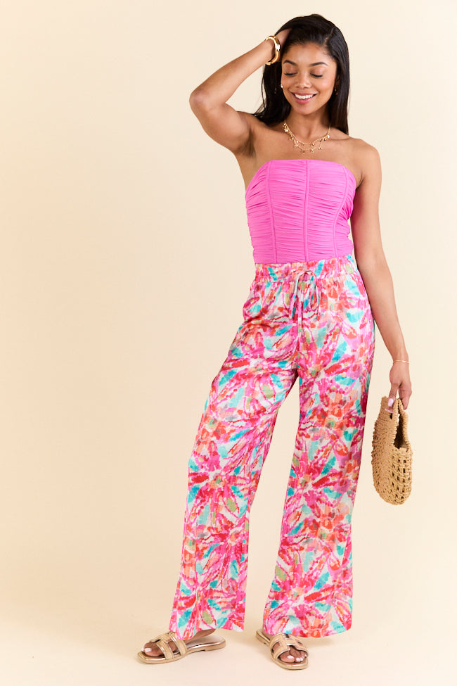 Paddle Out Pink Floral Printed Pull On Pants SALE-Sunny Prom