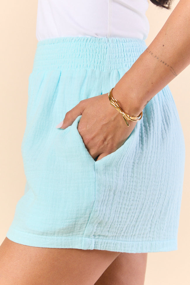 Pier Plans Blue Flare Smocked Shorts FINAL SALE-Sunny Prom