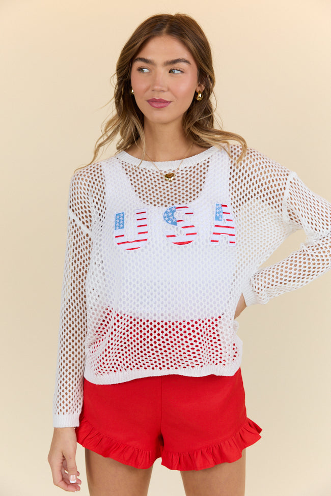 Born In The USA Ivory Open Knit Sweater FINAL SALE-Sunny Prom