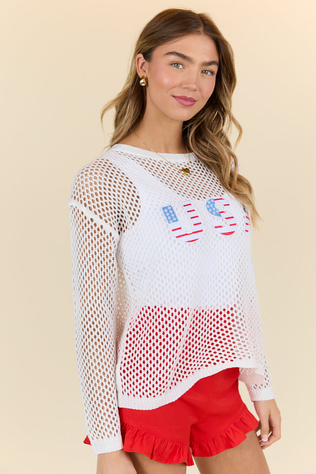 Born In The USA Ivory Open Knit Sweater FINAL SALE-Sunny Prom