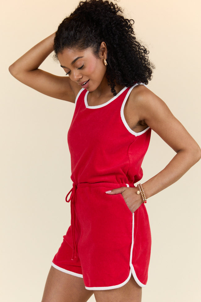 Rylee Red Terry Cloth Romper FINAL SALE-Sunny Prom