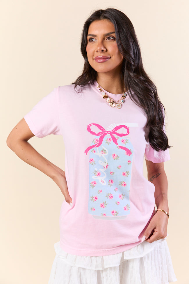 Diet Soda Floral and Bow Light Pink Graphic Tee SALE-Sunny Prom