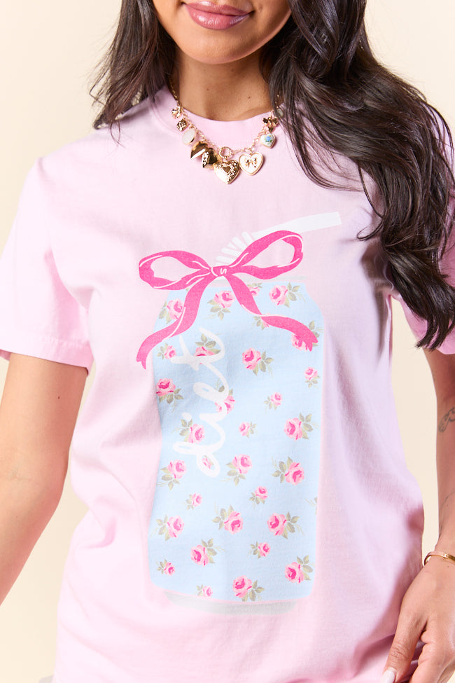 Diet Soda Floral and Bow Light Pink Graphic Tee SALE-Sunny Prom