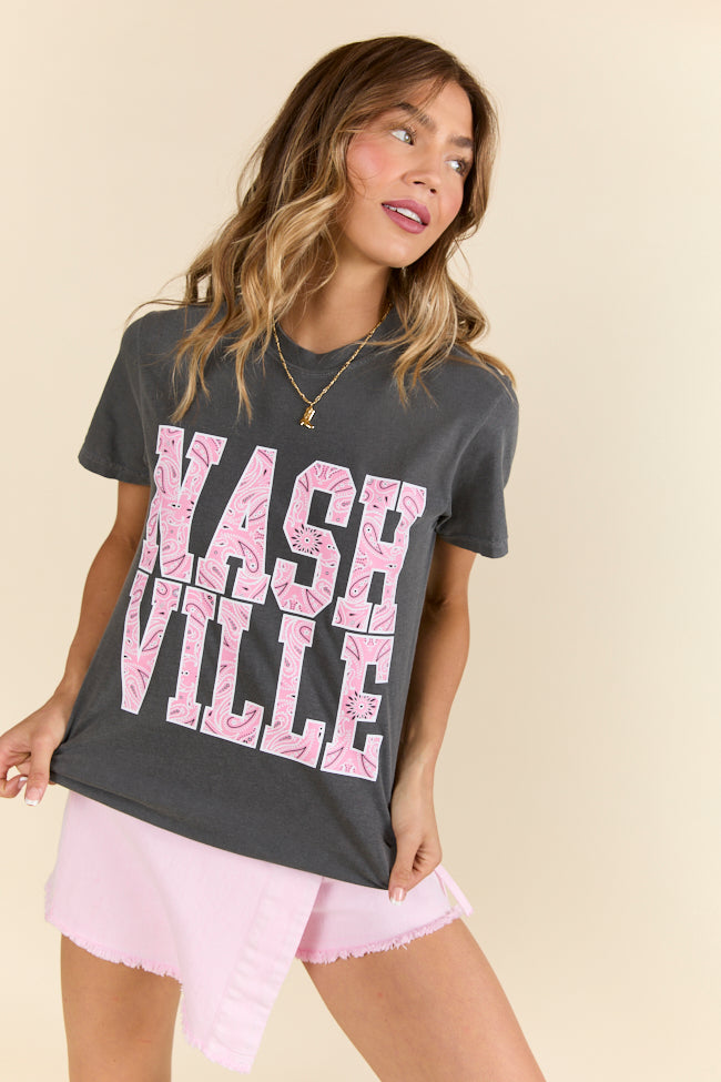 Nashville Block Bandana Printed Dark Grey Graphic Tee SALE-Sunny Prom