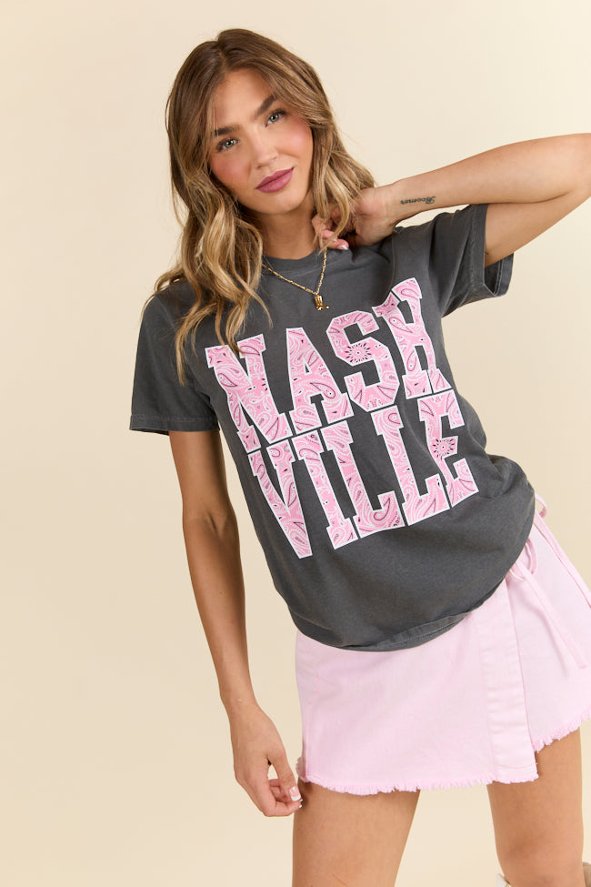 Nashville Block Bandana Printed Dark Grey Graphic Tee SALE-Sunny Prom