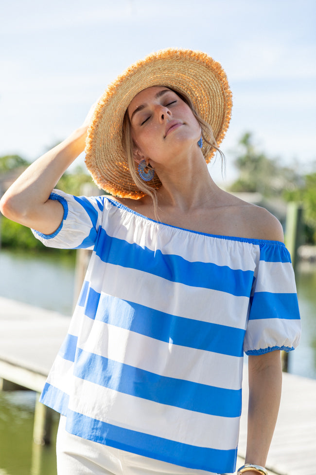 Never Want To Leave Blue Oversized Stripe Off The Shoulder Top FINAL SALE-Sunny Prom