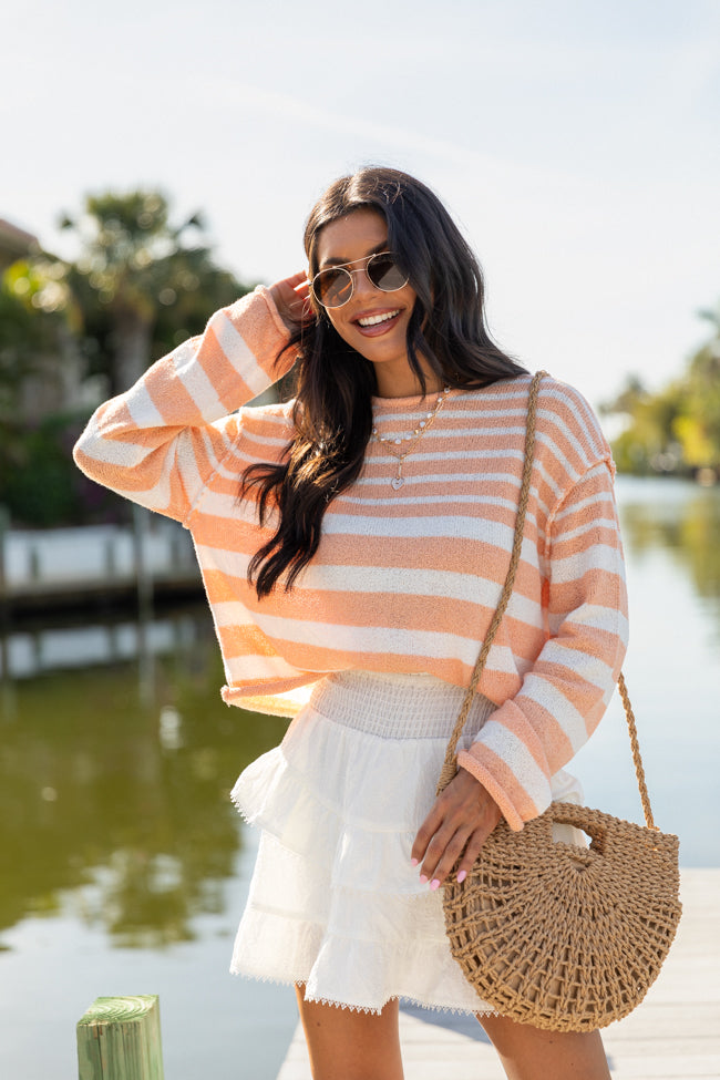 All Decked Out Orange Lightweight Striped Sweater SALE-Sunny Prom
