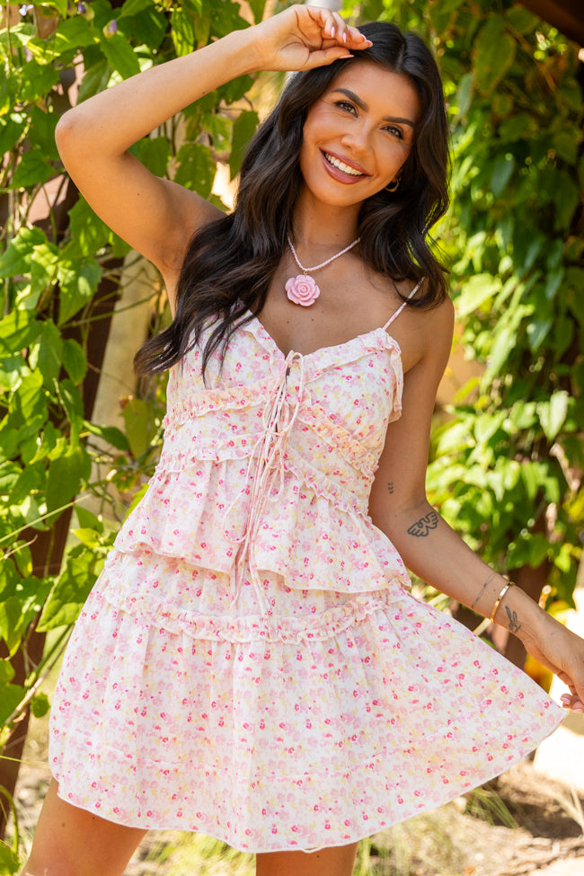 What It Takes Pink Multi Floral Ruffle Tank and Skirt Set SALE-Sunny Prom