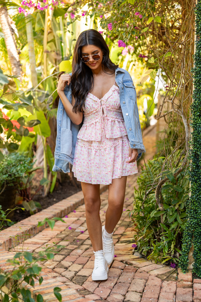 What It Takes Pink Multi Floral Ruffle Tank and Skirt Set SALE-Sunny Prom