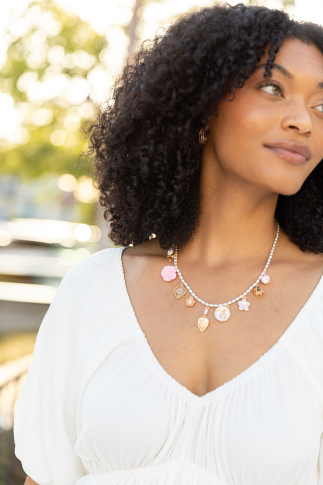 Pink Floral Charm Necklace-Sunny Prom