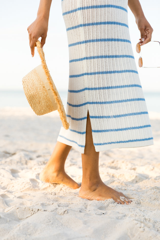 Sunset Sail Blue Striped Knit Coverup Midi Dress FINAL SALE-Sunny Prom