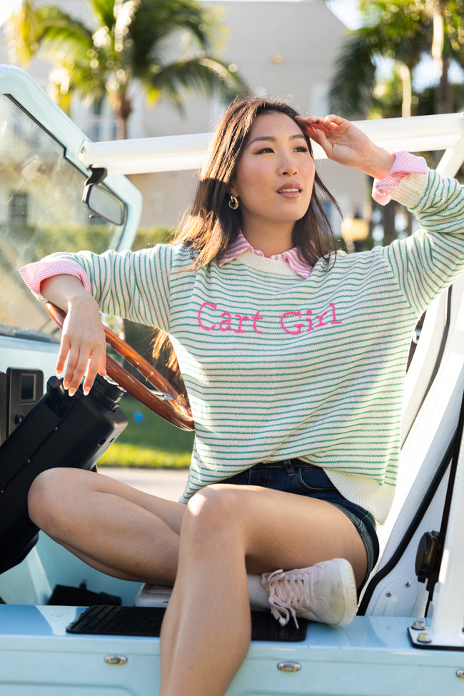 Cart Girl Green and Pink Striped Sweater-Sunny Prom