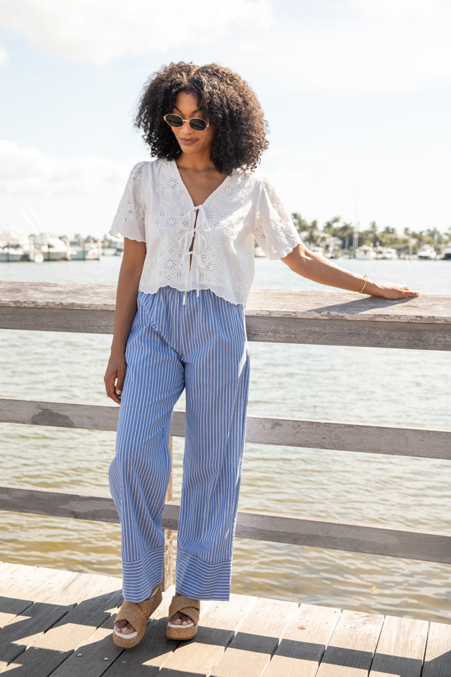 Tidal Lines Blue Striped Pull On Pants SALE-Sunny Prom