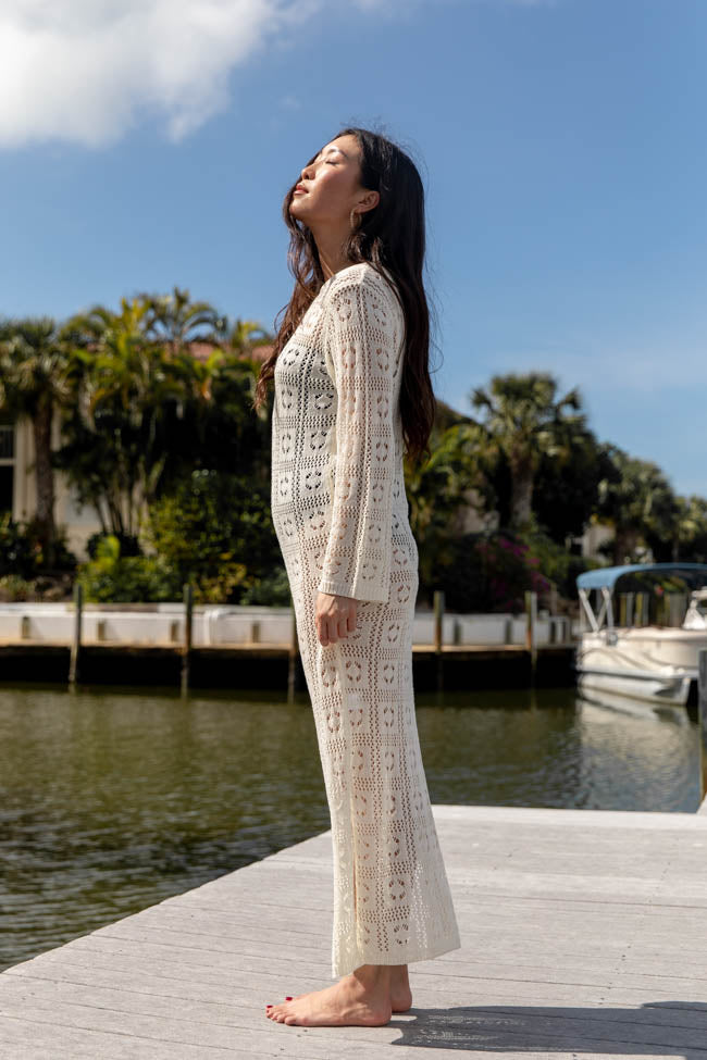 Being Shady Natural Open Knit Midi Cover Up FINAL SALE-Sunny Prom