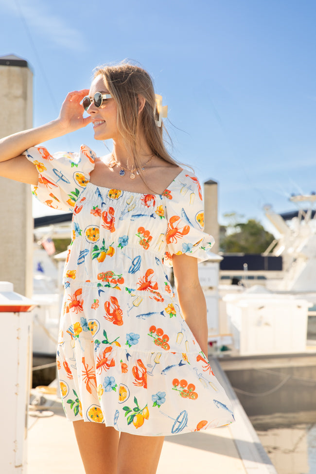 Everything I Love White Multi Icon Print Mini Dress FINAL SALE-Sunny Prom