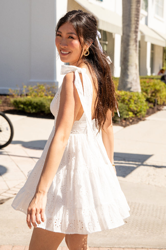 Wear With Love White Tie Shoulder Eyelet Dress FINAL SALE-Sunny Prom