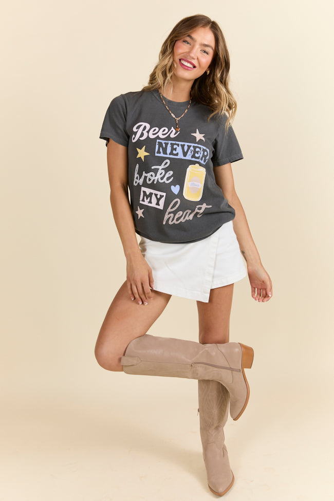 Beer Never Broke My Heart Dark Grey Graphic Tee SALE-Sunny Prom