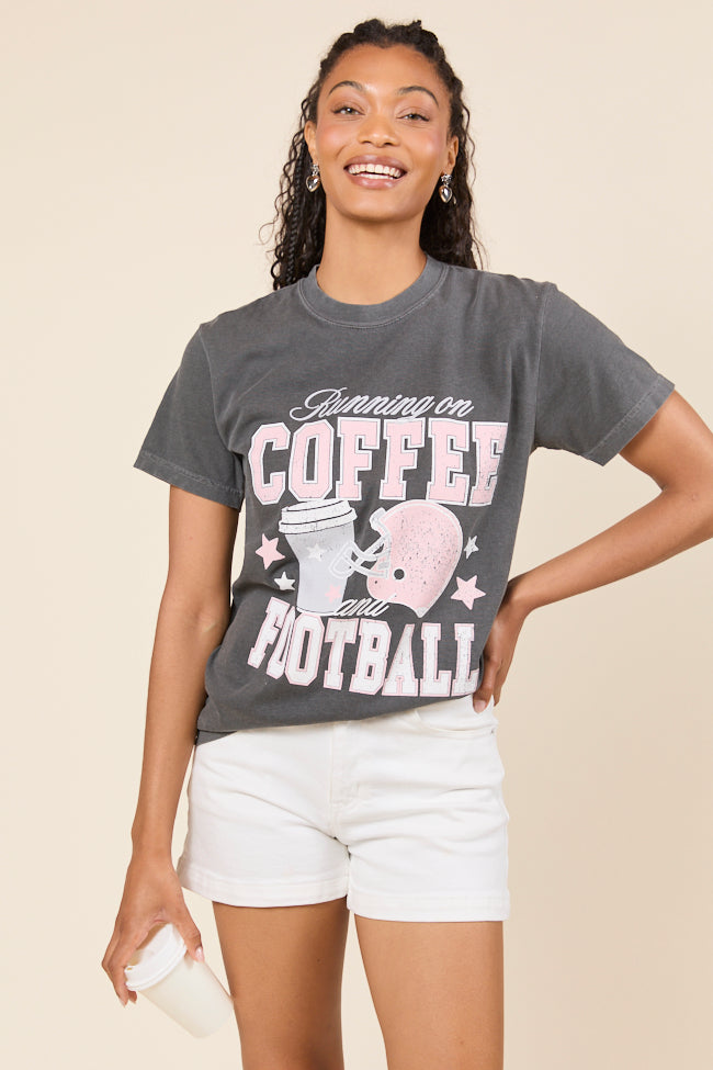 Running on Coffee and Football Dark Grey Graphic Tee SALE-Sunny Prom